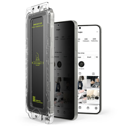 Película protetora de ecrã Privacy Ringke Easy Slide para Samsung Galaxy S25+ S936, Vidro Temperado, Cola Total, Conjunto de 2 unidades