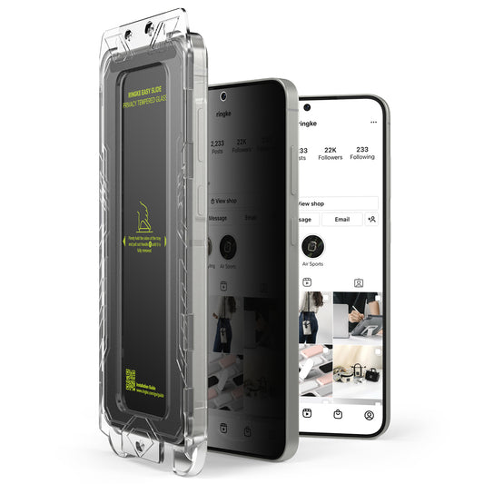Película protetora de ecrã Privacy Ringke Easy Slide para Samsung Galaxy S25+ S936, Vidro Temperado, Cola Total, Conjunto de 2 unidades