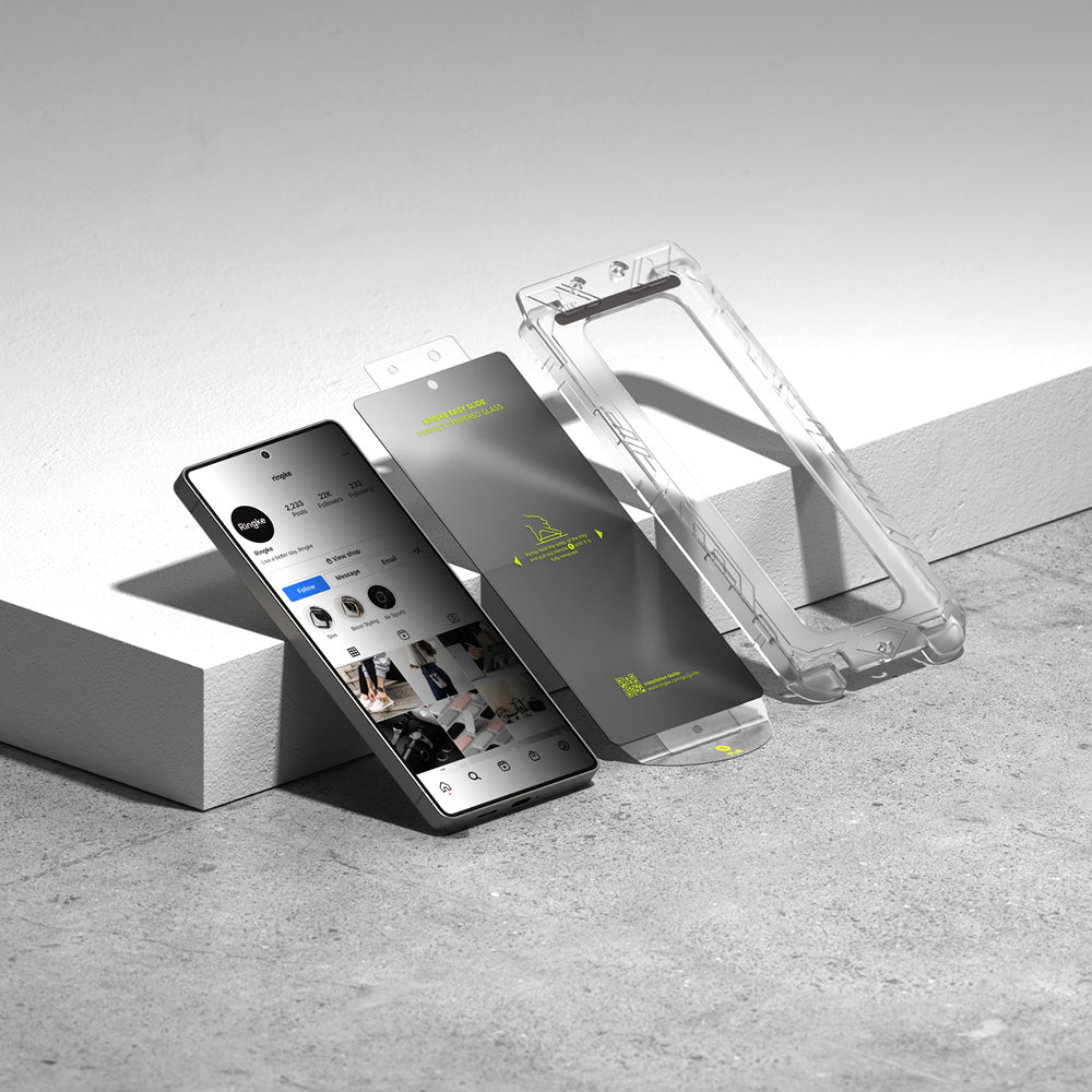 Película protetora de ecrã Privacy Ringke Easy Slide para Samsung Galaxy S25+ S936, Vidro Temperado, Cola Total, Conjunto de 2 unidades