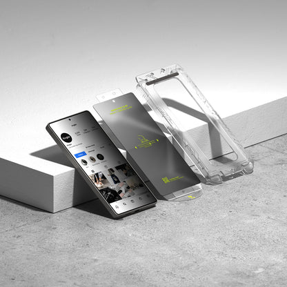 Película protetora de ecrã Privacy Ringke Easy Slide para Samsung Galaxy S25+ S936, Vidro Temperado, Cola Total, Conjunto de 2 unidades