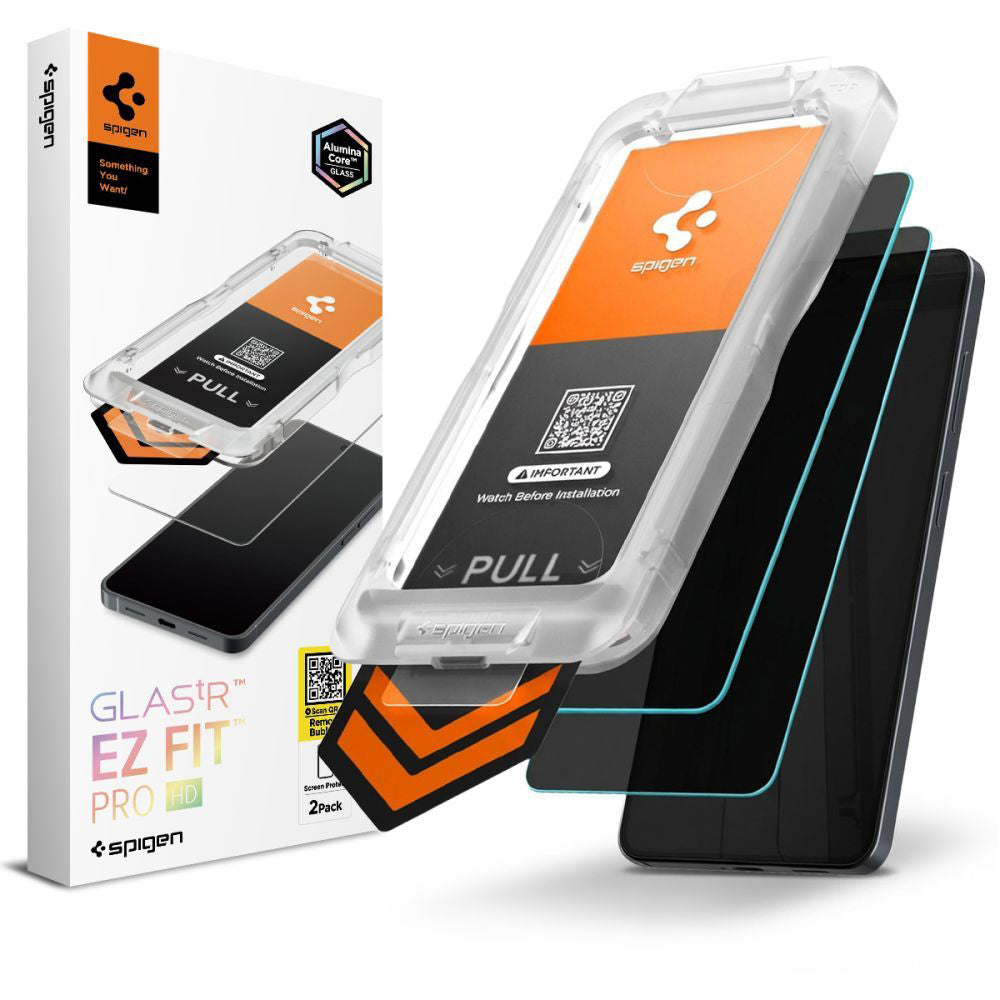 Película de Proteção Ecrã Privacy Spigen GlastR EZ FIT Pro HD para Samsung Galaxy S26 S942, Vidro Temperado, Colagem Total, Conjunto 2 peças AGL11096