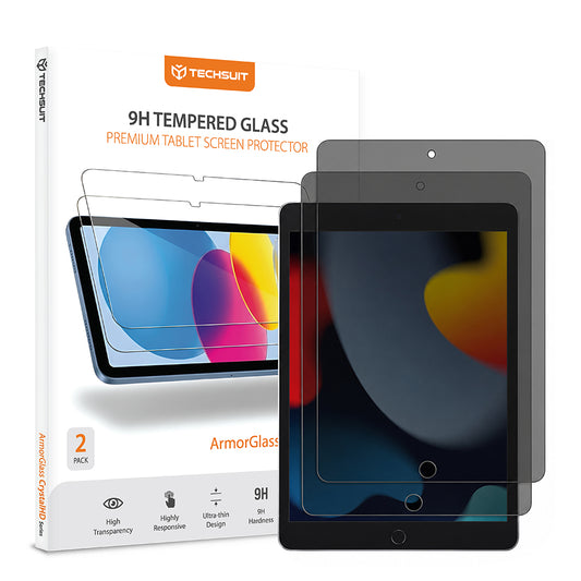 Película protetora de ecrã Privacy Techsuit ArmorGlass CrystalHD para Apple iPad 10.2 (2021), Vidro Temperado, Cola Total, Conjunto de 2 unidades