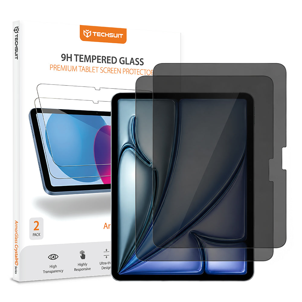 Película protetora de ecrã Privacy Techsuit ArmorGlass CrystalHD para Apple iPad Air 11 (2026), Vidro Temperado, Cola Total, Conjunto de 2 unidades