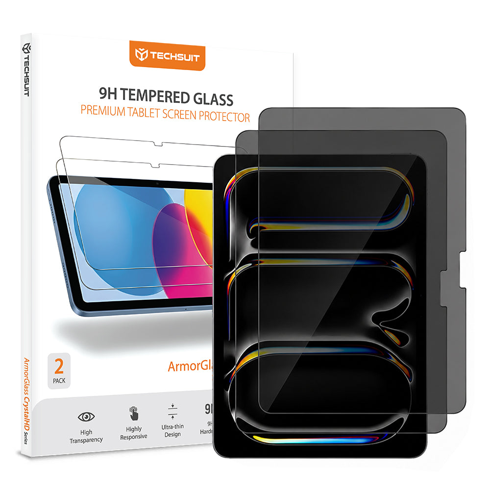 Película protetora de ecrã Privacy Techsuit ArmorGlass CrystalHD para Apple iPad Pro 11 (2024), Vidro Temperado, Cola Total, Conjunto de 2 unidades