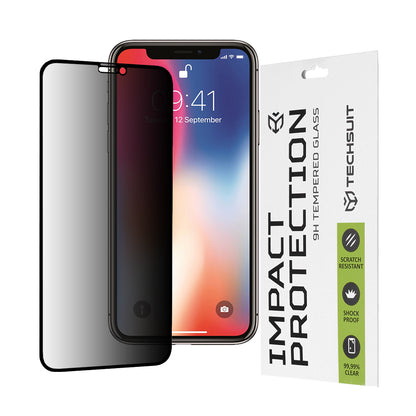 Película protetora de ecrã Privacy Techsuit para Apple iPhone 11 Pro / XS / X, Vidro Temperado, Cola Total, 111D