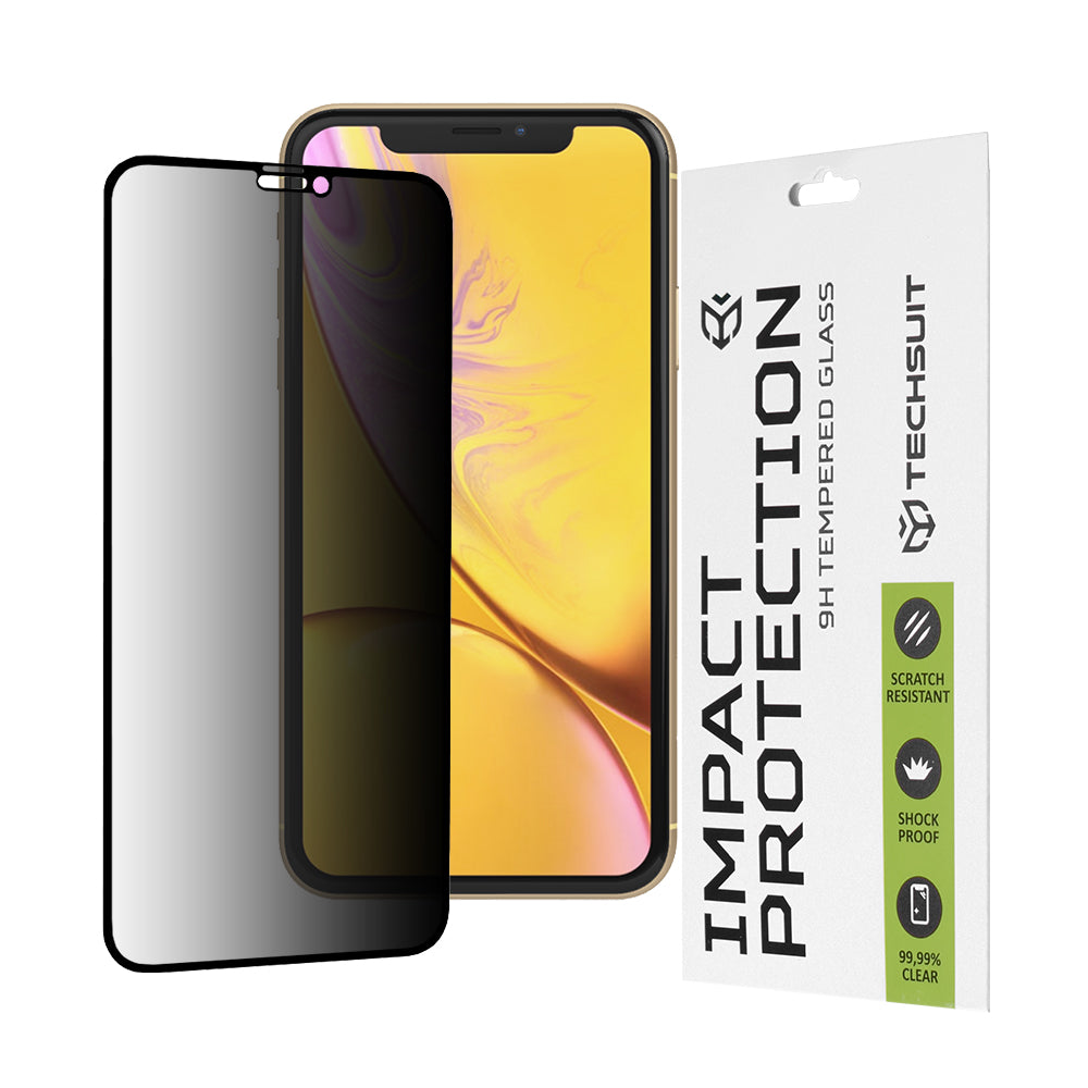 Película protetora de ecrã Privacy Techsuit para Apple iPhone 11 / XR, Vidro Temperado, Cola Total, 111D