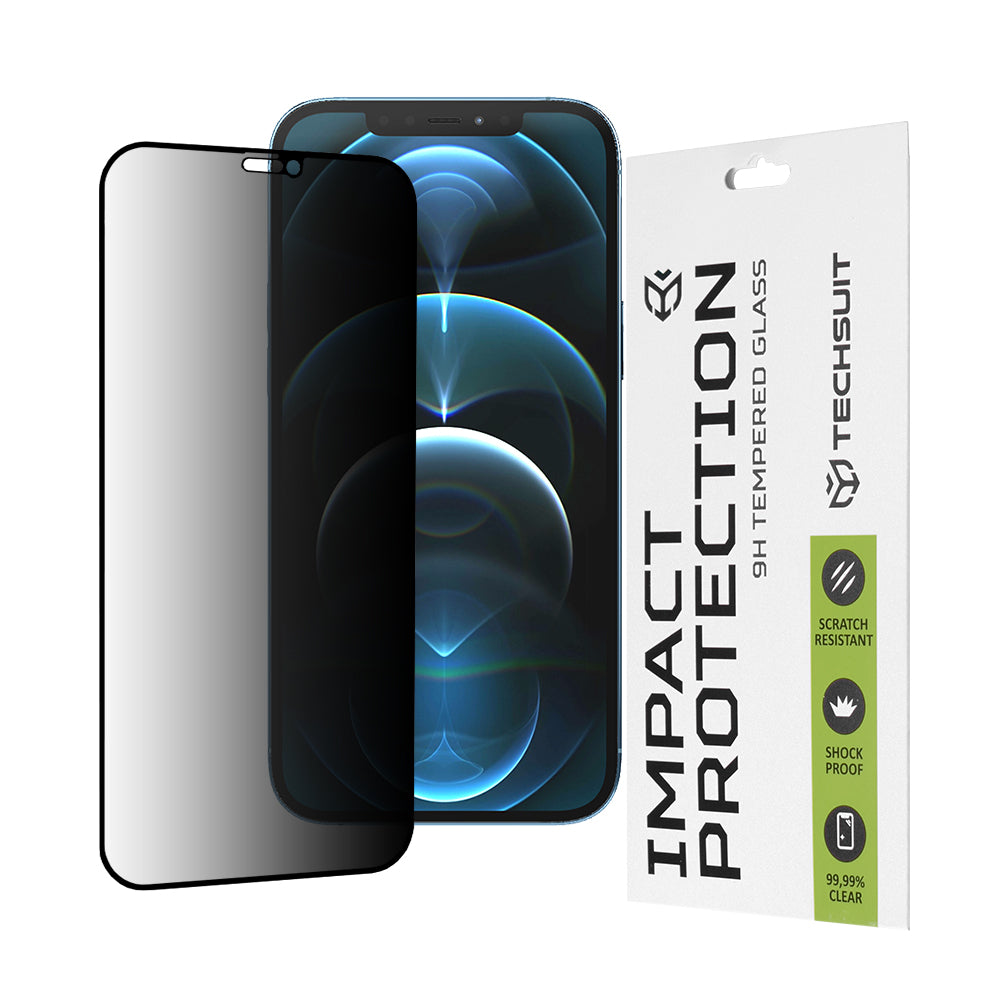 Película protetora de ecrã Privacy Techsuit para Apple iPhone 12 Pro Max, Vidro Temperado, Cola Total, 111D