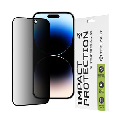 Película protetora de ecrã Privacy Techsuit para Apple iPhone 14 Pro, Vidro Temperado, Cola Total, 111D