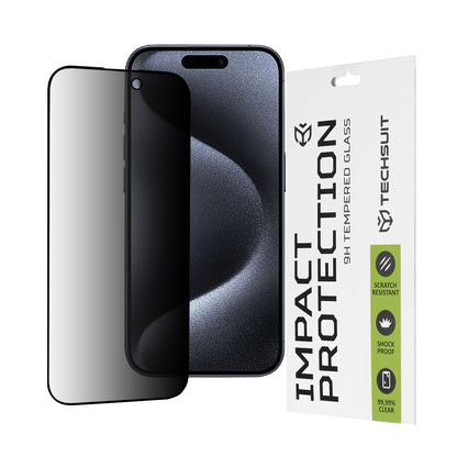 Película protetora de ecrã Privacy Techsuit para Apple iPhone 15 Pro, Vidro Temperado, Cola Total, 111D