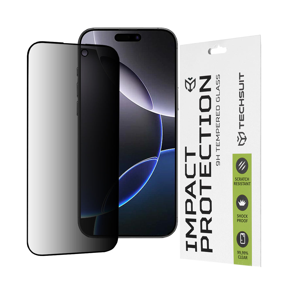 Película protetora de ecrã Privacy Techsuit para Apple iPhone 16 Pro Max, Vidro Temperado, Cola Total, 111D
