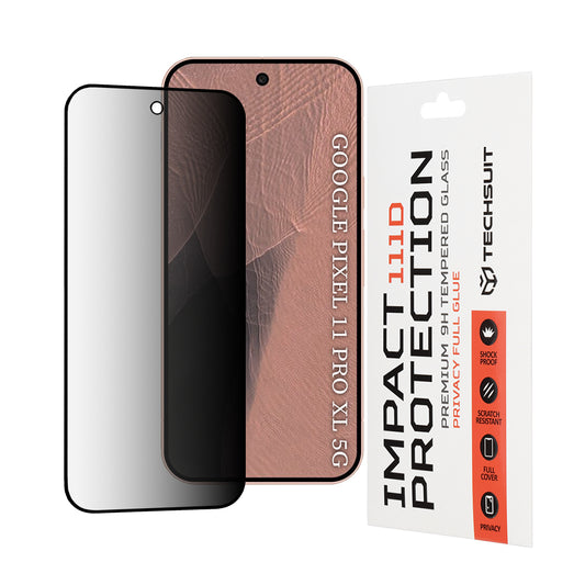 Película protetora de ecrã Privacy Techsuit para Google Pixel 11 Pro XL, Vidro Temperado, Cola Total, 111D