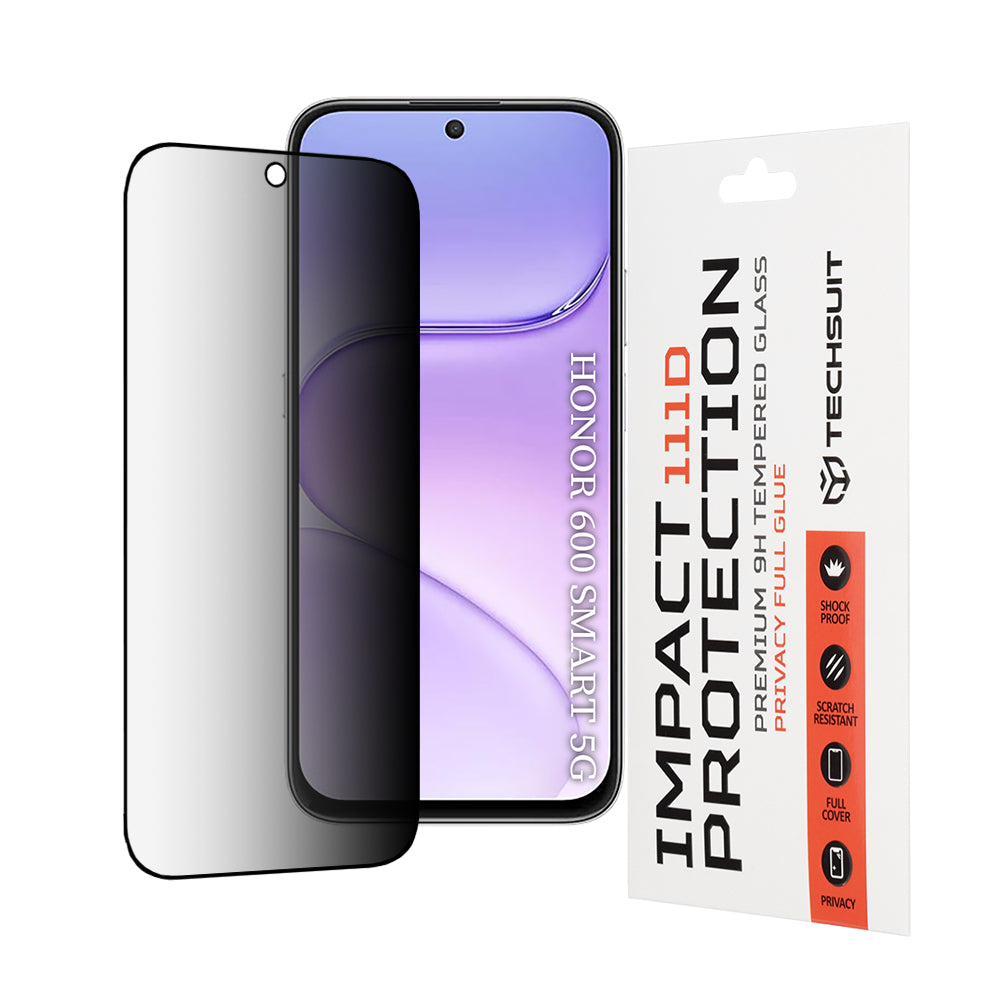 Película de proteção de ecrã Privacy Techsuit para Honor 600 Smart, Vidro Temperado, Cola Total, 111D