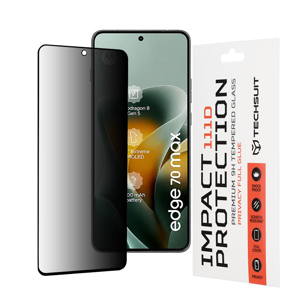 Película protetora de ecrã Privacy Techsuit para Motorola Edge 70 Max, Vidro Temperado, Cola Total, 111D