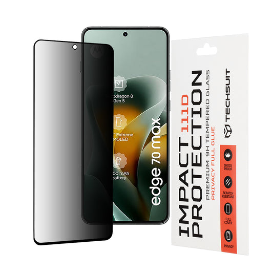 Película protetora de ecrã Privacy Techsuit para Motorola Edge 70 Max, Vidro Temperado, Cola Total, 111D