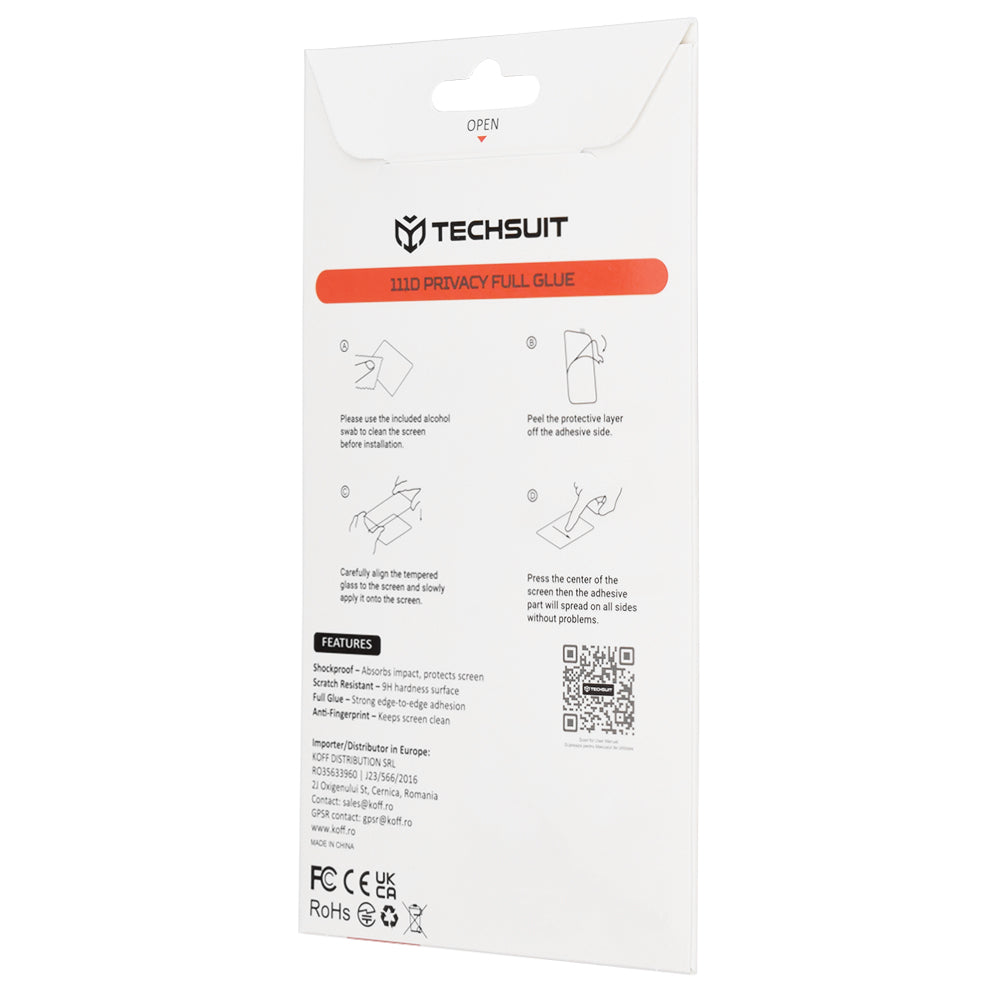 Película protetora de ecrã Privacy Techsuit para Motorola Edge 70 Max, Vidro Temperado, Cola Total, 111D