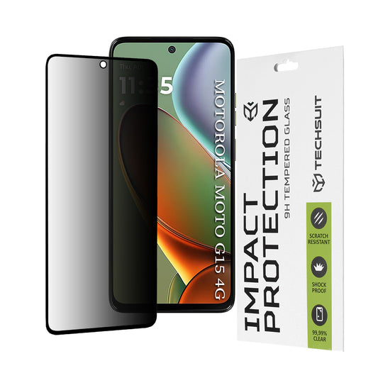 Película protetora de ecrã Privacy Techsuit para Motorola Moto G15 / G15 Power, Vidro Temperado, Cola Total, 111D