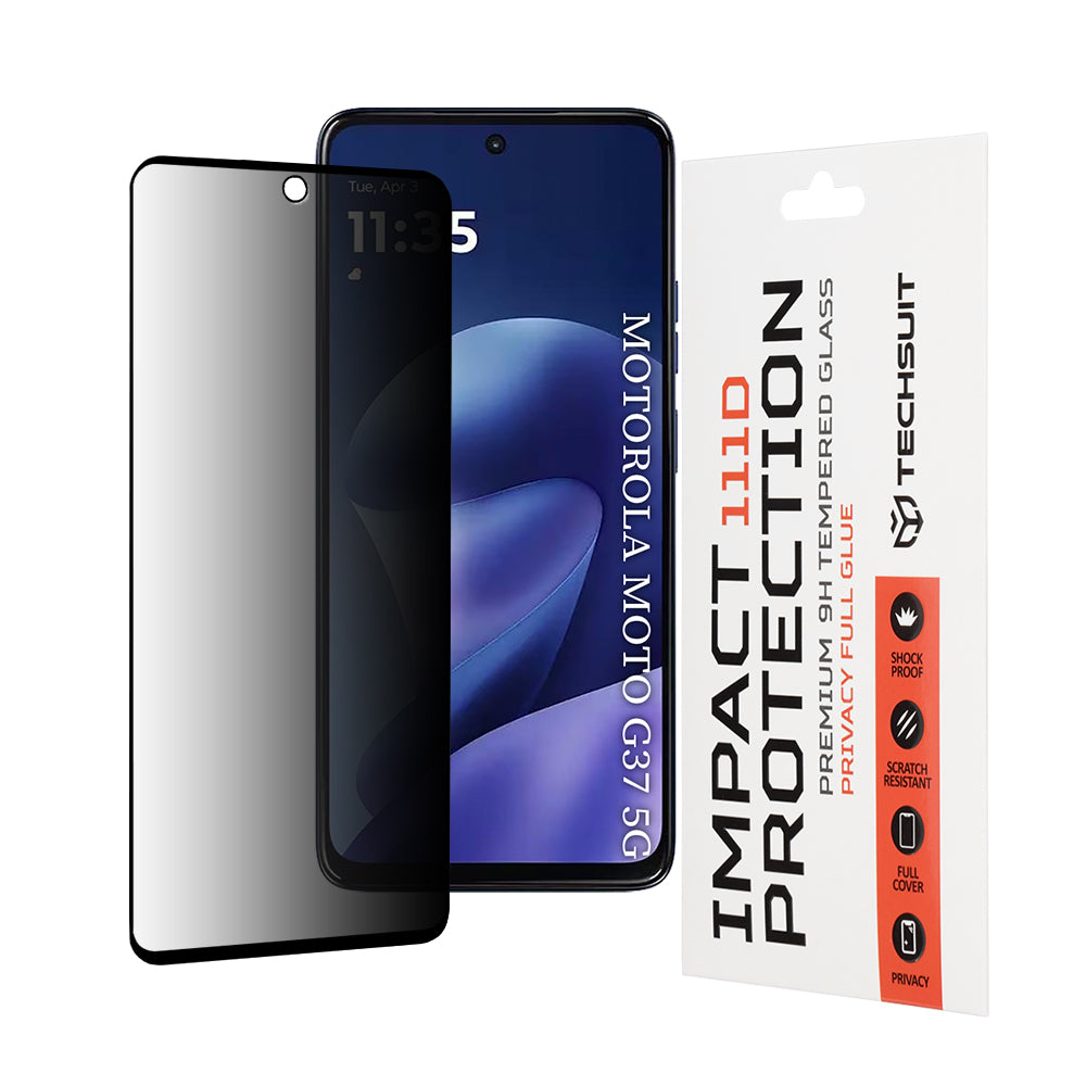 Película protetora de ecrã Privacy Techsuit para Motorola Moto G47 / G37 Power / G37, Vidro Temperado, Cola Total, 111D