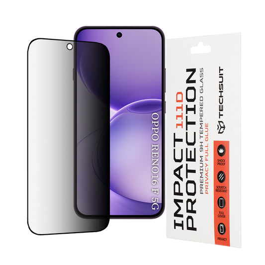 Película protetora de ecrã Privacy Techsuit para Oppo Reno16 F / Reno16 FS, Vidro Temperado, Cola Total, 111D