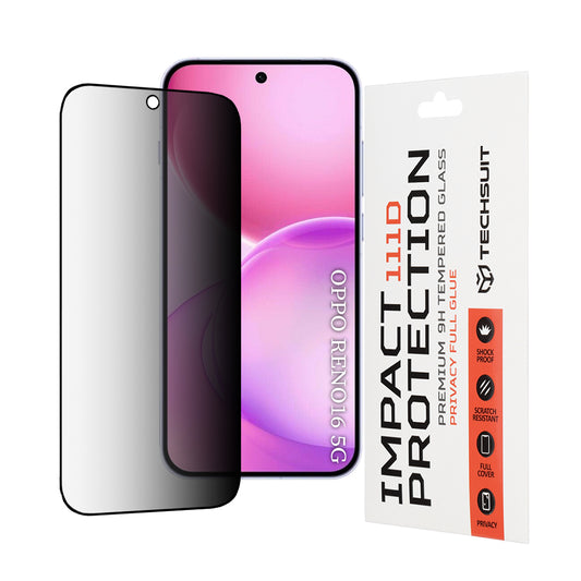 Película protetora de ecrã Privacy Techsuit para Oppo Reno16 / Reno16 Pro, Vidro Temperado, Cola Total, 111D