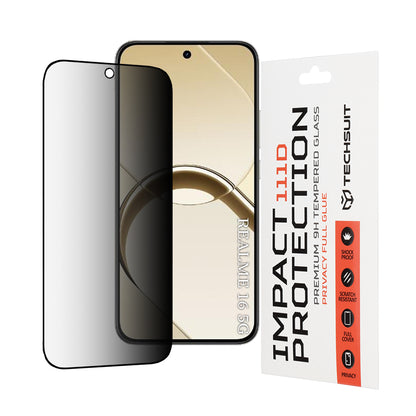 Privacy Techsuit Screen Protector for Realme 16, Tempered Glass, Full Glue, 111D
