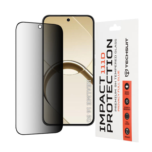 Película protetora de ecrã Privacy Techsuit para Realme 16, Vidro Temperado, Cola Total, 111D