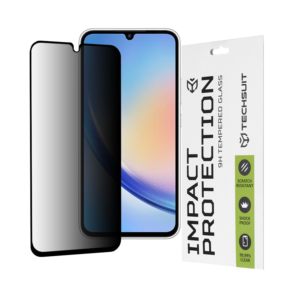 Película protetora de ecrã Privacy Techsuit para Samsung Galaxy A34 A346, Vidro Temperado, Cola Total, 111D