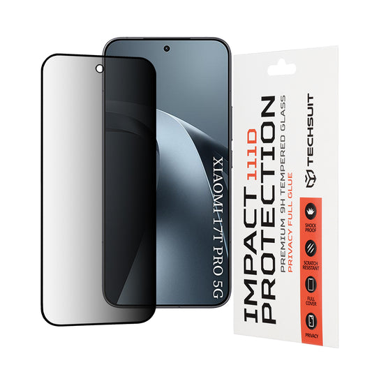 Película protetora de ecrã Privacy Techsuit para Xiaomi 17T Pro, Vidro Temperado, Cola Total, 111D
