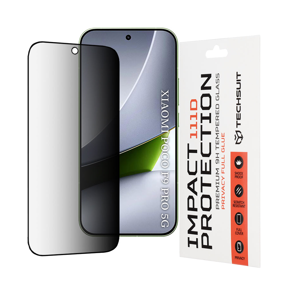 Película de proteção de ecrã Privacy Techsuit para Xiaomi Poco F9 Pro, vidro temperado, Full Glue, 111D