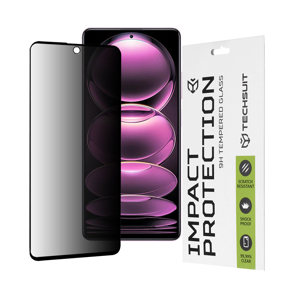 Película de proteção de ecrã Privacy Techsuit para Xiaomi Poco X5 Pro / Redmi Note 12 Pro 5G / Note 12 Pro+, Vidro Temperado, Cola Total, 111D