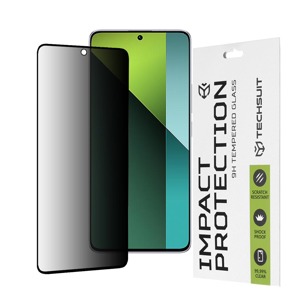 Película protetora de ecrã Privacy Techsuit para Xiaomi Poco X6 / Redmi Note 13 Pro 5G, Vidro Temperado, Cola Total, 111D