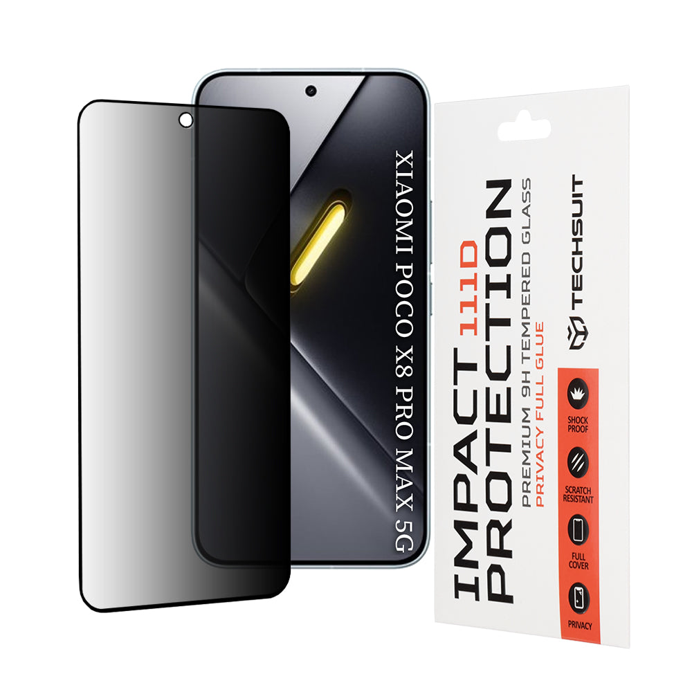 Película de Proteção de Ecrã Privacy Techsuit para Xiaomi Poco X8 Pro Max, Vidro Temperado, Full Glue, 111D