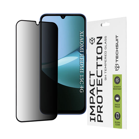 Película protetora de ecrã Privacy Techsuit para Xiaomi Redmi 15C 5G / 15C 4G, Vidro Temperado, Cola Total, 111D