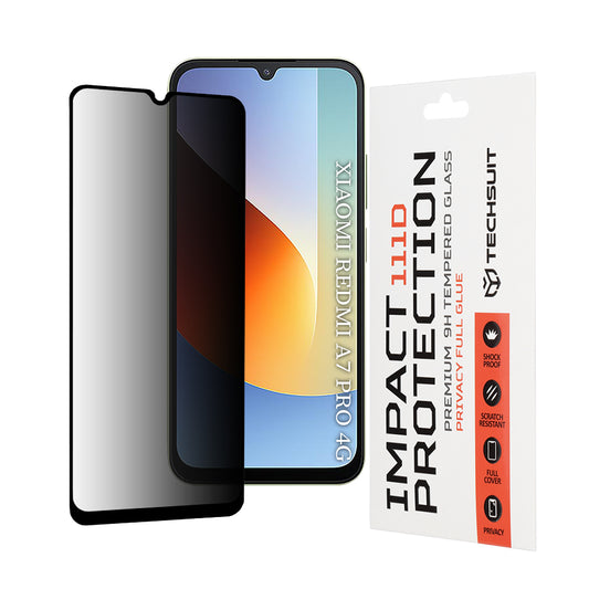 Película protetora de ecrã Privacy Techsuit para Xiaomi Redmi A7 Pro 4G, Vidro Temperado, Cola Total, 111D