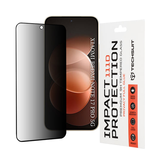 Película protetora de ecrã Privacy Techsuit para Xiaomi Redmi Note 17 Pro / Note 17 Pro Max, Vidro Temperado, Cola Total, 111D