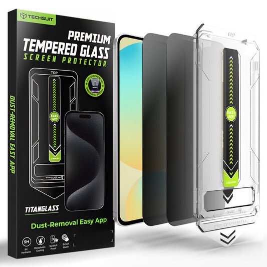 Película protetora de ecrã Privacy Techsuit TitanGlass CrystalHD para Samsung Galaxy S24 FE S721, Vidro Temperado, Cola Total, Conjunto de 2 peças