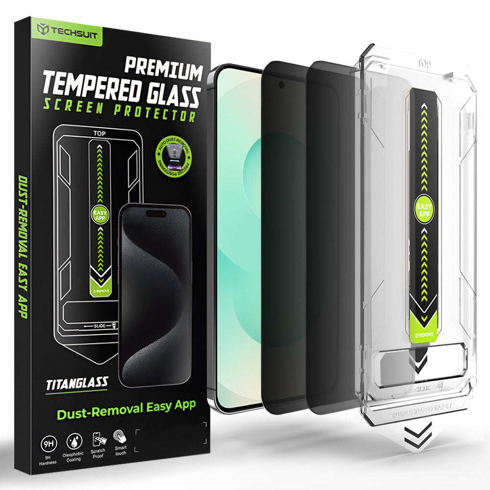 Película de Proteção de Ecrã Privacy Techsuit TitanGlass CrystalHD para Samsung Galaxy S26 Plus S947, Vidro Temperado, Full Glue, Conjunto de 2 peças