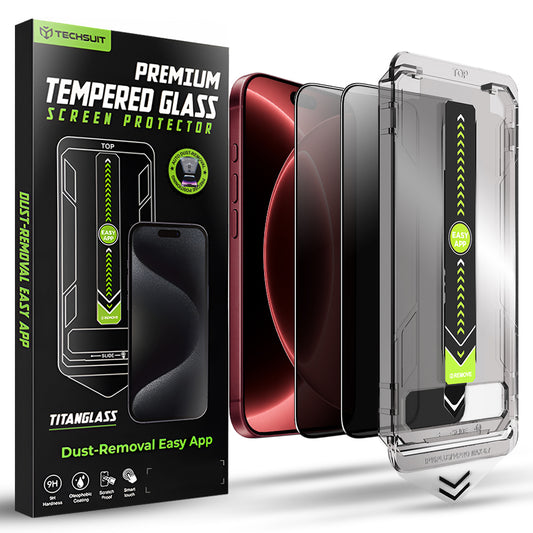 Película protetora de ecrã Privacy Techsuit TitanGlass para Apple iPhone 18 Pro Max, Vidro Temperado, Cola Total, Conjunto de 2 peças