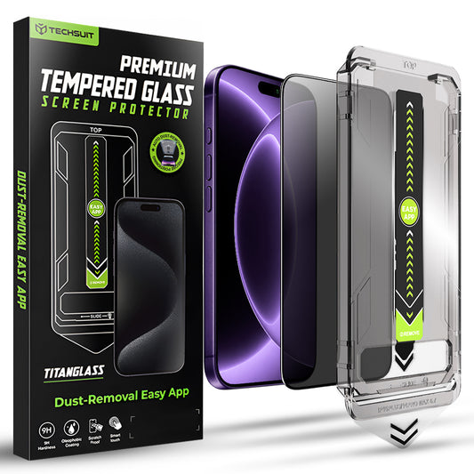 Película protetora de ecrã Privacy Techsuit TitanGlass para Apple iPhone 18 Pro, Vidro Temperado, Cola Total
