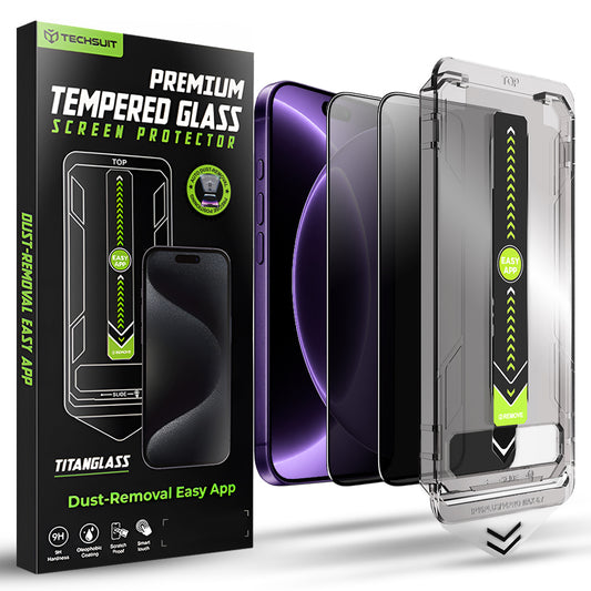 Película protetora de ecrã Privacy Techsuit TitanGlass para Apple iPhone 18 Pro, Vidro Temperado, Cola Total, Conjunto de 2 unidades