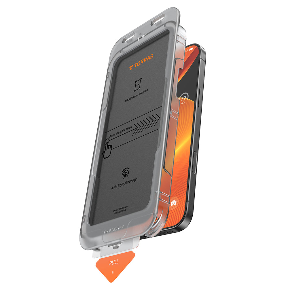 Película de proteção de ecrã Privacy Torras GlassGo Install Master para Apple iPhone 16 Pro Max, Vidro Temperado, Cola Total