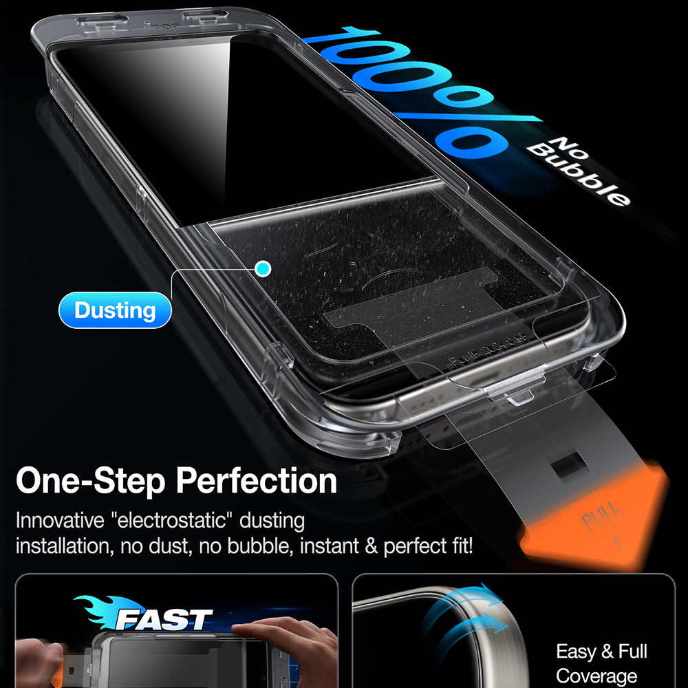 Película de proteção de ecrã Privacy Torras GlassGo Install Master para Apple iPhone 16 Pro Max, Vidro Temperado, Cola Total