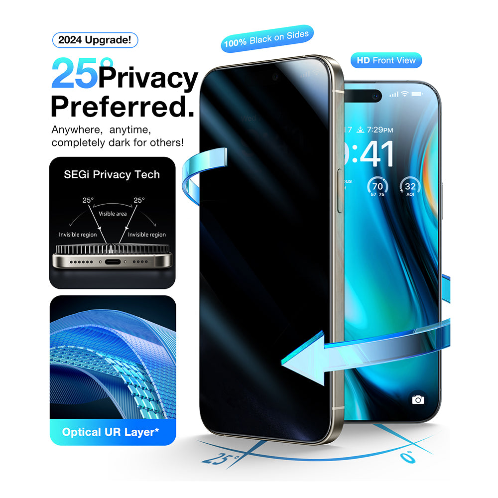 Película de Proteção de Ecrã Privacy Torras GlassGo Install Master para Apple iPhone 17 Pro, Vidro Temperado, Full Glue