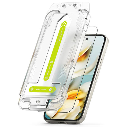 Película protetora de ecrã Ringke Easy Slide para Google Pixel 9a, Vidro Temperado, Cola Total, Conjunto de 2 unidades