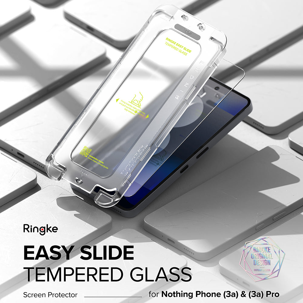 Película protetora de ecrã Ringke Easy Slide para Nothing Phone (3a) / Phone (3a) Pro, Vidro Temperado, Cola Total, Conjunto de 2 unidades