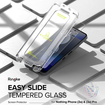 Película protetora de ecrã Ringke Easy Slide para Nothing Phone (3a) / Phone (3a) Pro, Vidro Temperado, Cola Total, Conjunto de 2 unidades