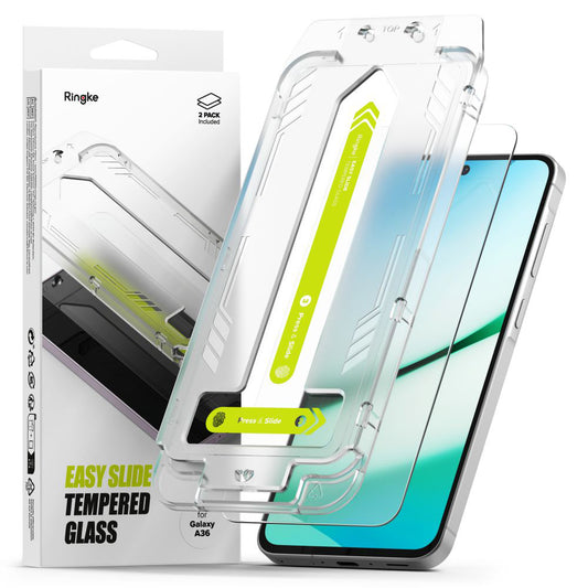 Película protetora de ecrã Ringke Easy Slide para Samsung Galaxy A36 A366, Vidro Temperado, Cola Total, Conjunto de 2 unidades