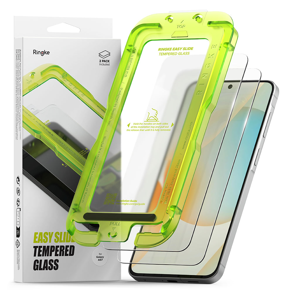 Película Protetora de Ecrã Ringke Easy Slide para Samsung Galaxy A57 5G, Vidro Temperado, Colagem Total, Conjunto de 2 peças