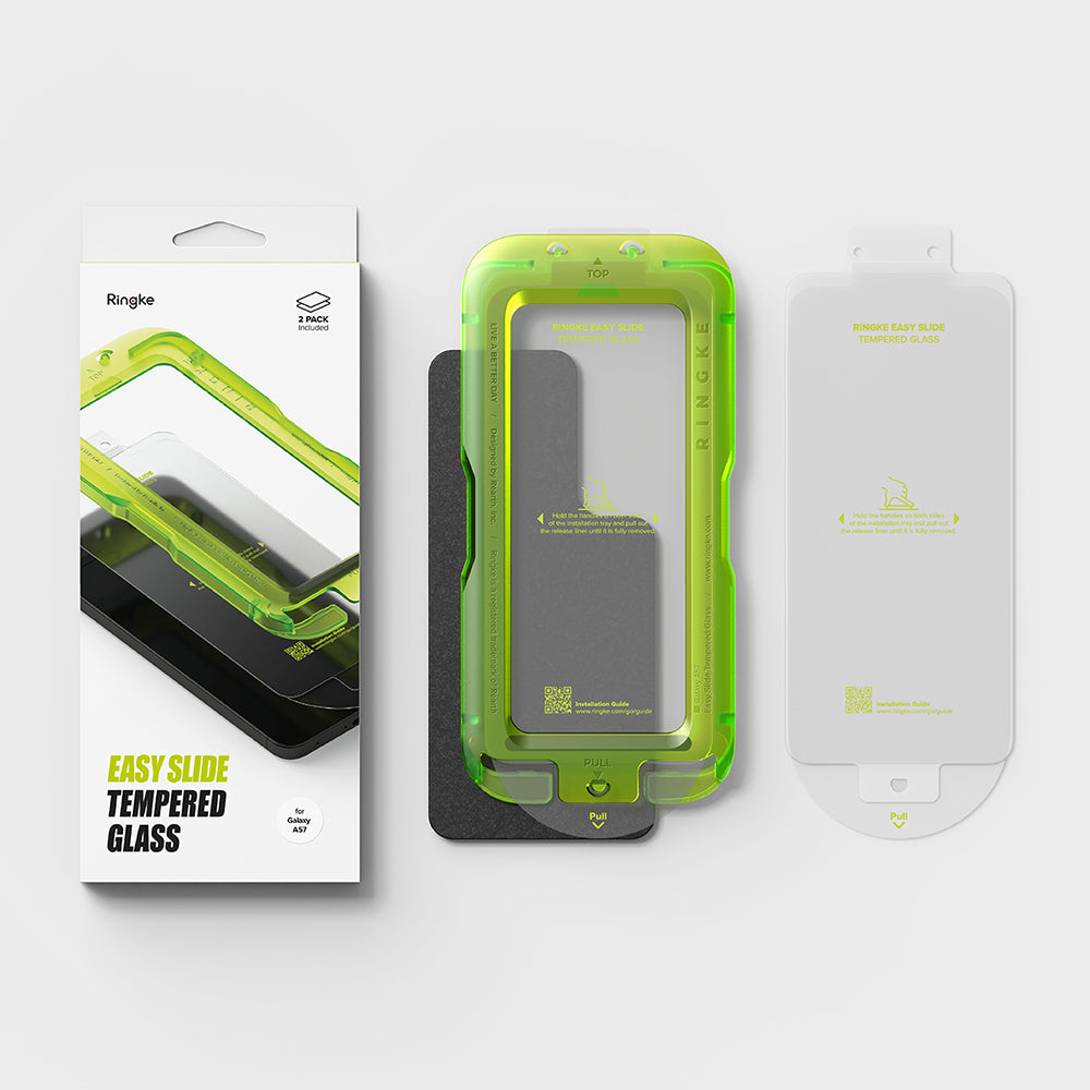 Película Protetora de Ecrã Ringke Easy Slide para Samsung Galaxy A57 5G, Vidro Temperado, Colagem Total, Conjunto de 2 peças