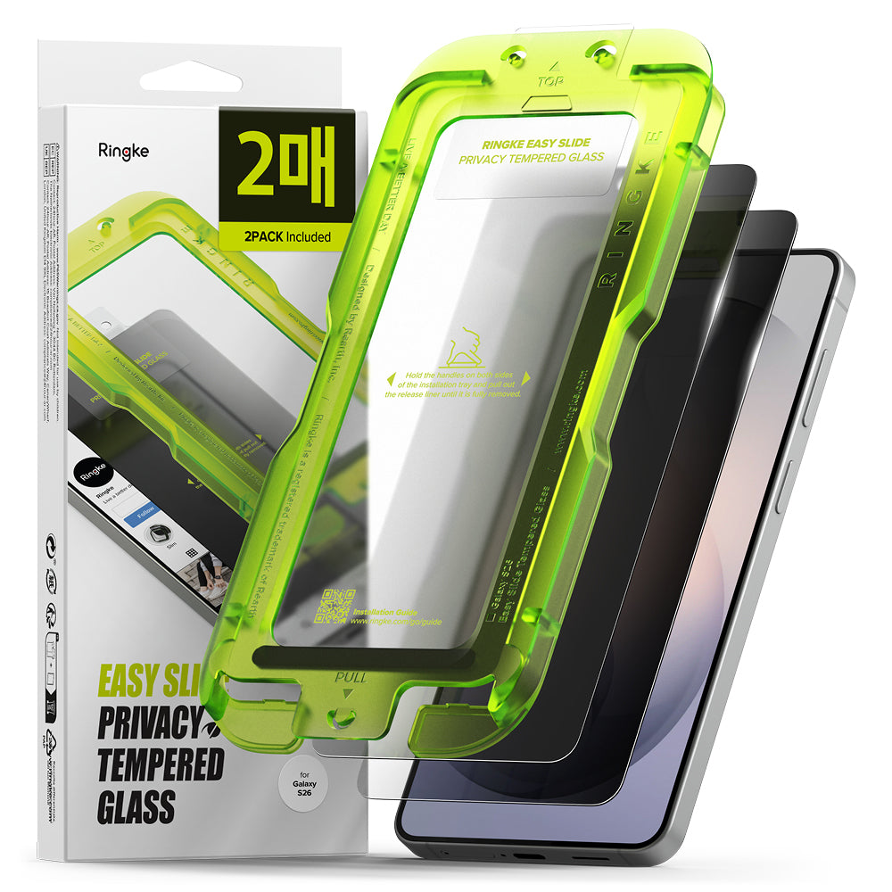 Ringke Easy Slide Screen Protector for Samsung Galaxy S26, Tempered Glass, Full Glue, Set of 2 Pieces, Black
