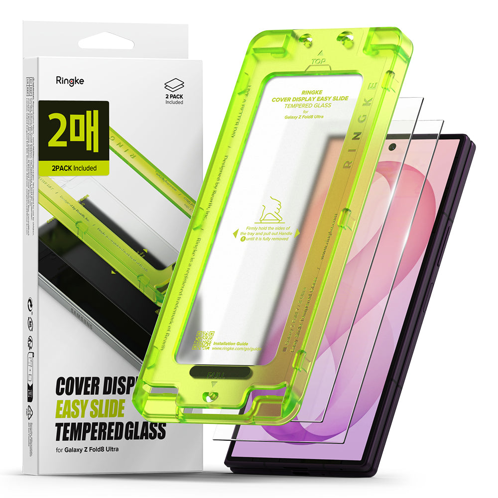 Película protetora para ecrã exterior Ringke Easy Slide para Samsung Galaxy Z Fold8 Ultra F976, vidro temperado, cola total, conjunto de 2 peças